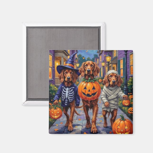 Irish Red Setter Trick-or-Treating Halloween Magnet (Front/Back)