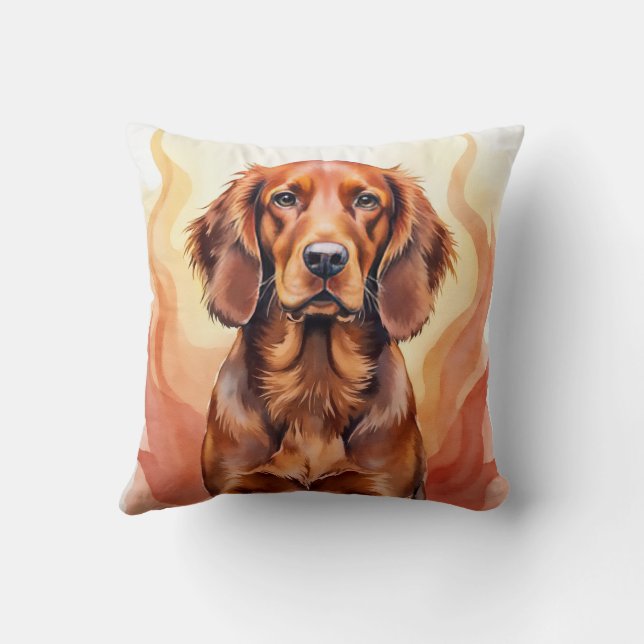 Irish Red Setter Watercolor Flame Wave Art Cushion (Back)