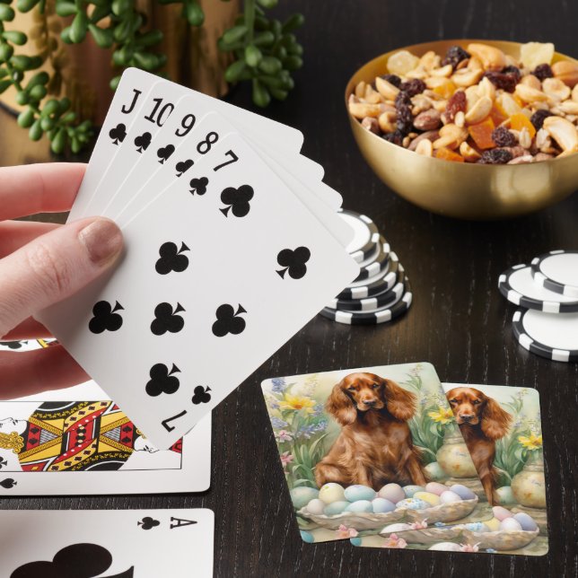 Irish Red Setter with Easter Eggs Playing Cards (In Situ)