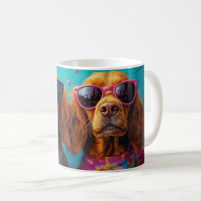Irish Red Setter With Heart Roses Valentine's Day Coffee Mug (Front Right)