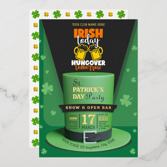 Irish Retro Modern St Patrick’s Day Party Open Bar (Front/Back)