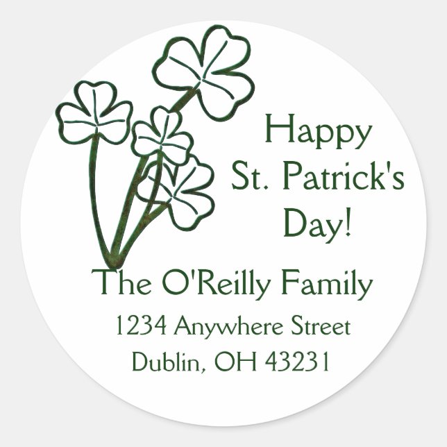 Irish Return Address Labels Four Shamrock Flower (Front)