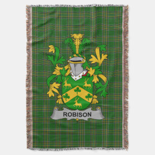  Irish Robison or Robinson Coat of Arms Family Cre Throw Blanket
