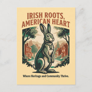 Irish Roots American Heart Rabbit Postcard