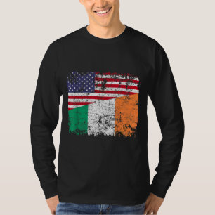 IRISH ROOTS Half American Flag IRELAND T-Shirt