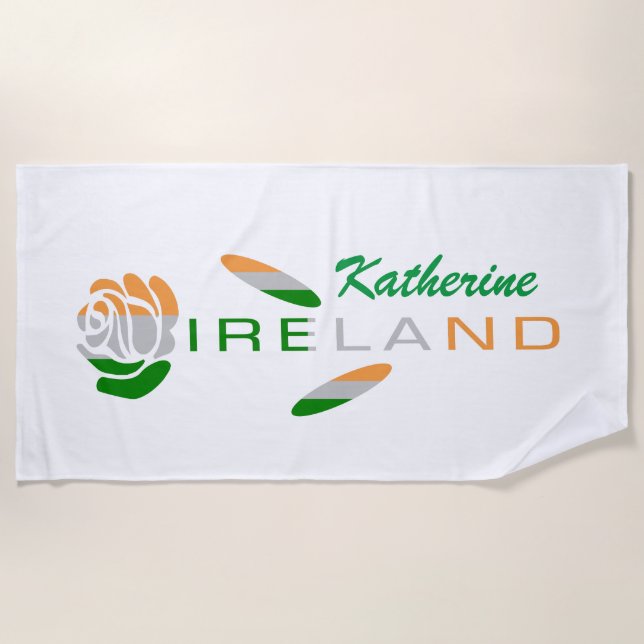 Irish Rose Flag Personalised Name  Beach Towel (Front)
