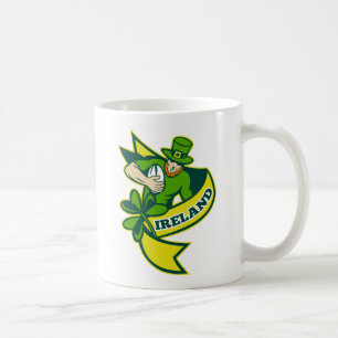 Irish rugby player leprechaun hat shamrock coffee mug