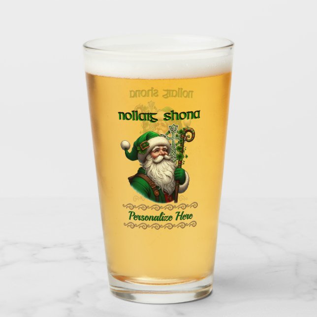 Irish Santa & Celtic Knot Christmas Personalised Glass (Back Filled)