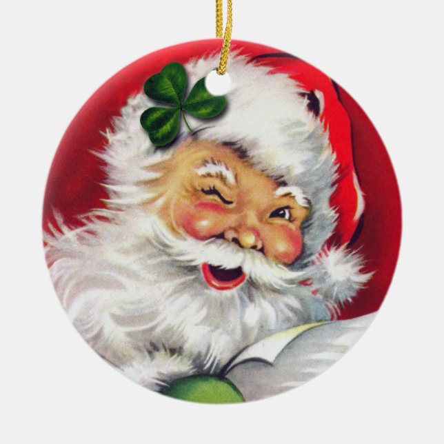 Irish Santa Christmas Ornament, Irish Christmas Ceramic Tree Decoration (Front)