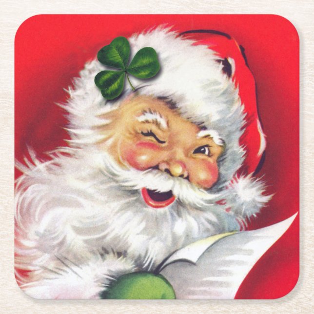 Irish Santa, Irish Christmas, Ireland, Irish Square Paper Coaster (Front)