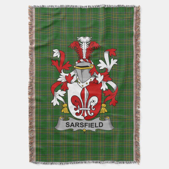  Irish Sarsfield Coat of Arms Family Crest Ireland Throw Blanket (Front Vertical)