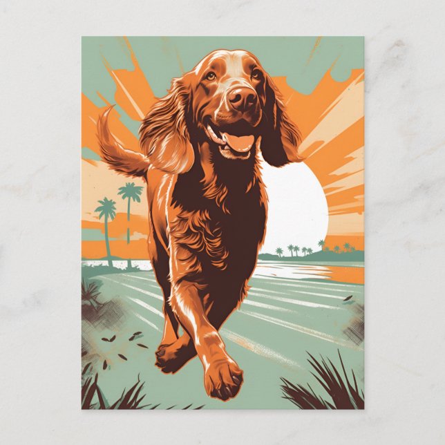 Irish-setter at the beach postcard (Front)