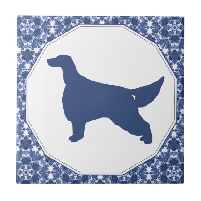 Irish Setter Blue Willow Silhouette Tile (Front)