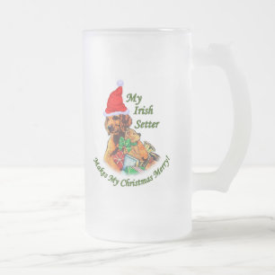 Irish Setter Christmas Gifts Frosted Glass Beer Mug