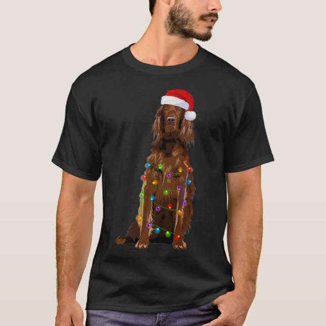 Irish Setter Christmas Lights Xmas Dog Lover Hat T-Shirt (Front)