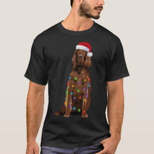 Irish Setter Christmas Lights Xmas Dog Lover Santa T-Shirt