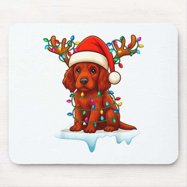 Irish Setter Christmas Santa Hat Reindeer Lights P Mouse Mat (Front)