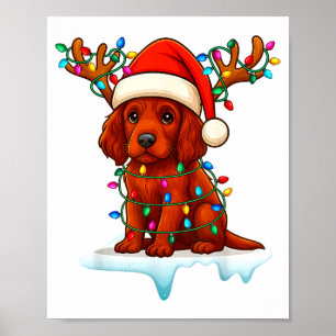 Irish Setter Christmas Santa Hat Reindeer Lights P Poster