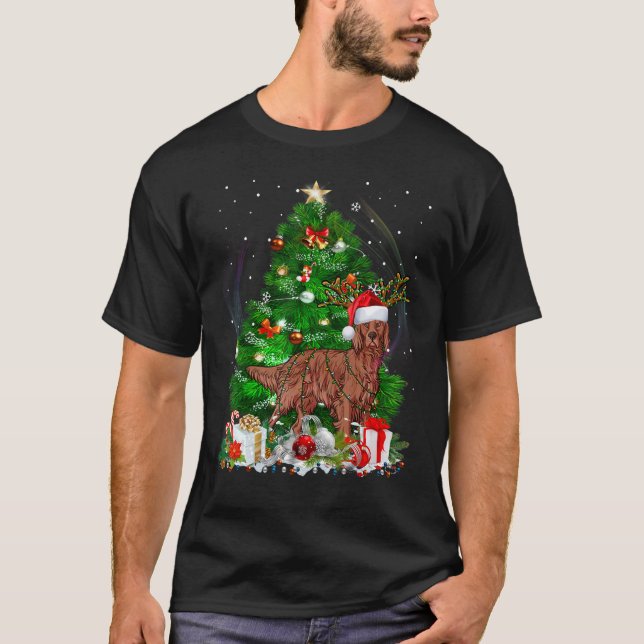Irish Setter Christmas Tree Light Pajama Dog Xmas T-Shirt (Front)