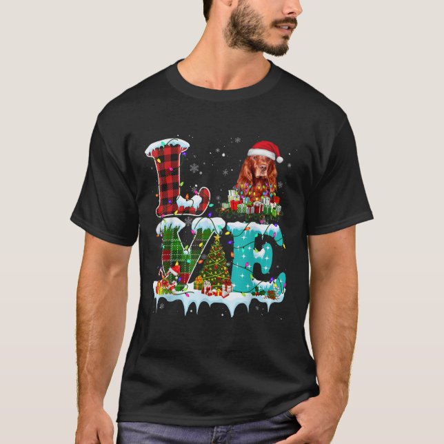 Irish Setter Christmas Tree Lights Santa Dog Xmas  T-Shirt (Front)