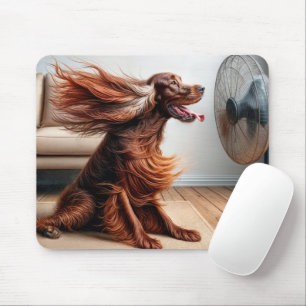 Irish Setter Cooling Off By a Fan Mouse Mat