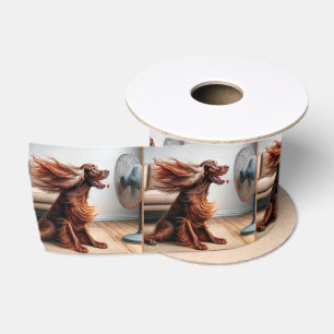 Irish Setter Cooling Off By a Fan Satin Ribbon