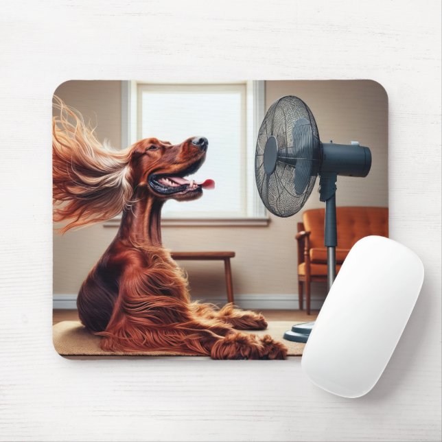 Irish Setter Cooling Off In Front of a Fan Mouse Mat (With Mouse)
