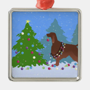 Irish Setter Decorating Tree in the Forest Metal Tree Decoration