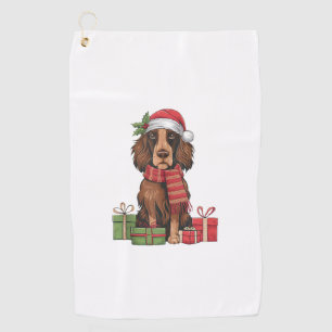 Irish Setter Dog Christmas Outfits Santa Hat Dog X Golf Towel