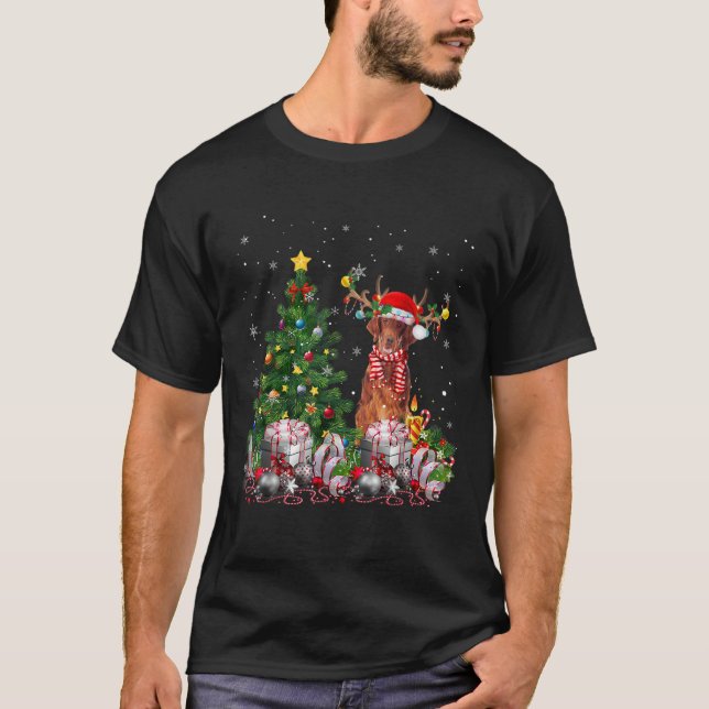 Irish Setter Dog Christmas Tree Lights Santa Pajam T-Shirt (Front)