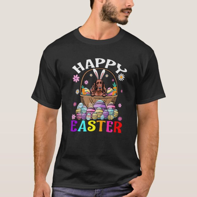 Irish Setter Dog Happy Easter Bunny Eggs Easter T-Shirt (Front)