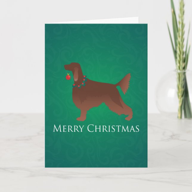 Irish Setter Dog Merry Christmas Design Holiday Card (Front)