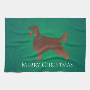 Irish Setter Dog Merry Christmas Design Tea Towel