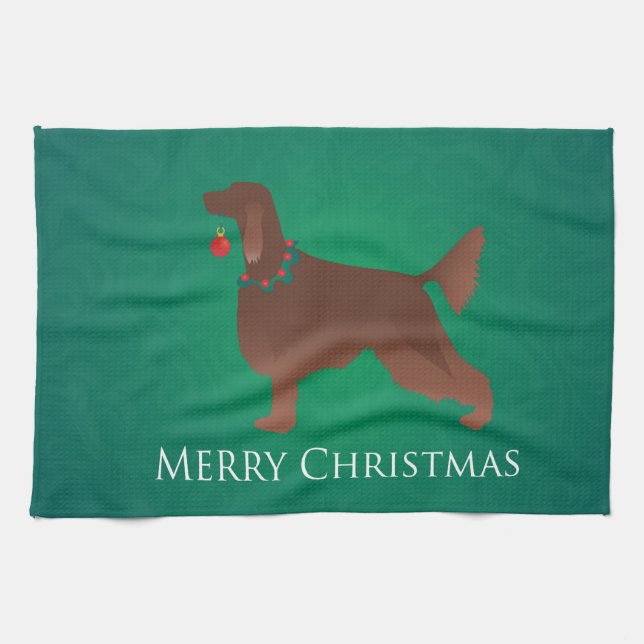 Irish Setter Dog Merry Christmas Design Tea Towel (Horizontal)