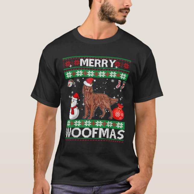Irish Setter Dog Merry Woofmas  Christmas Costume  T-Shirt (Front)