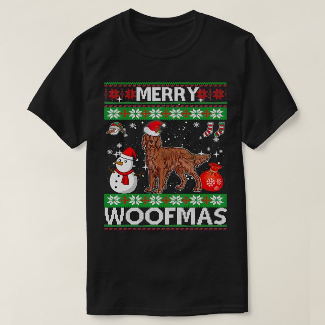 Irish Setter Dog Merry Woofmas  Christmas Costume  T-Shirt (Design Front)