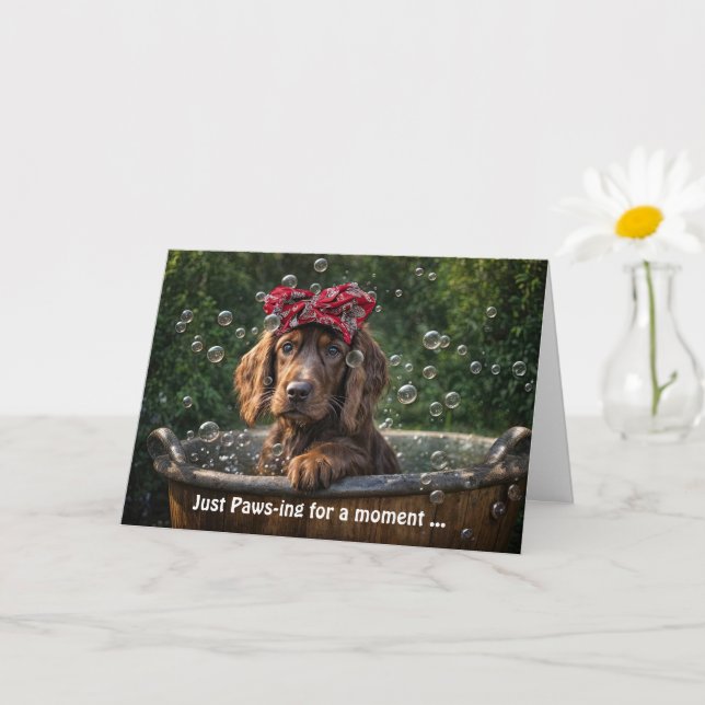 Irish Setter Dog Pup Cute Thinking of You in a Tub Card (Small Plant)