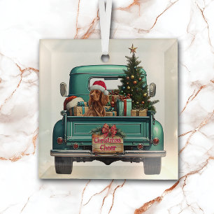 Irish Setter Dog Retro Truck Christmas Glass Tree Decoration