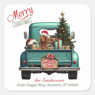 Irish Setter Dog Retro Truck Christmas Square Sticker