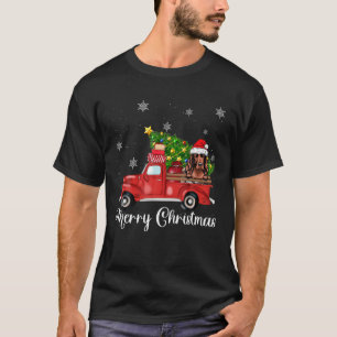 Irish Setter Dog Riding Red Truck Christmas T-Shirt