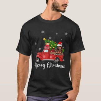 Irish Setter Dog Riding Red Truck Christmas T-Shirt