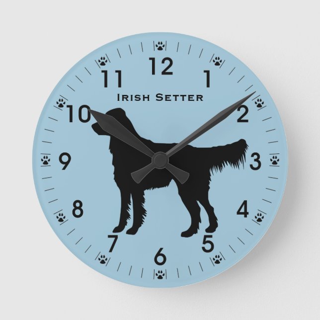 Irish Setter Dog Silhouette Personalised Round Clock (Front)
