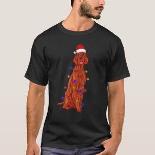 Irish Setter Dog Wearing Christmas Hat Lights T-Shirt
