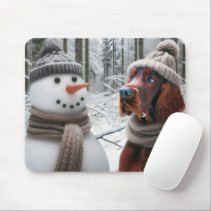 Irish Setter Dog With a Snowman Mouse Mat