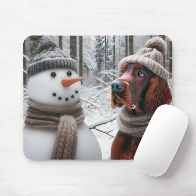 Irish Setter Dog With a Snowman Mouse Mat (With Mouse)