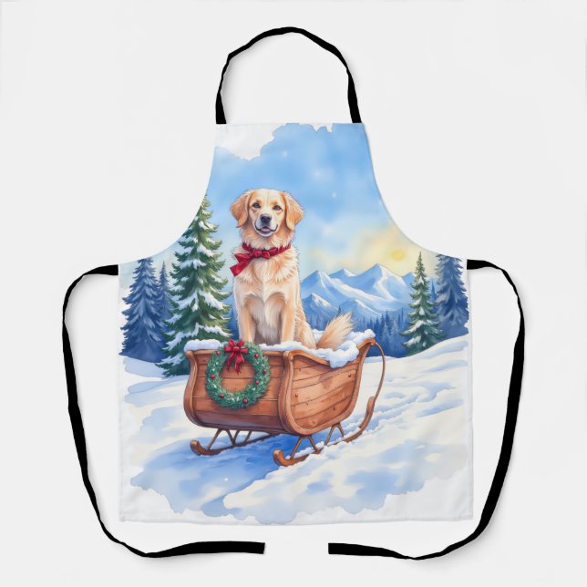 Irish Setter Enjoying Christmas Sleigh Ride Winter Apron (Front)