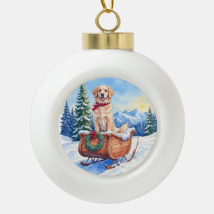 Irish Setter Enjoying Christmas Sleigh Ride Winter Ceramic Ball Christmas Ornament