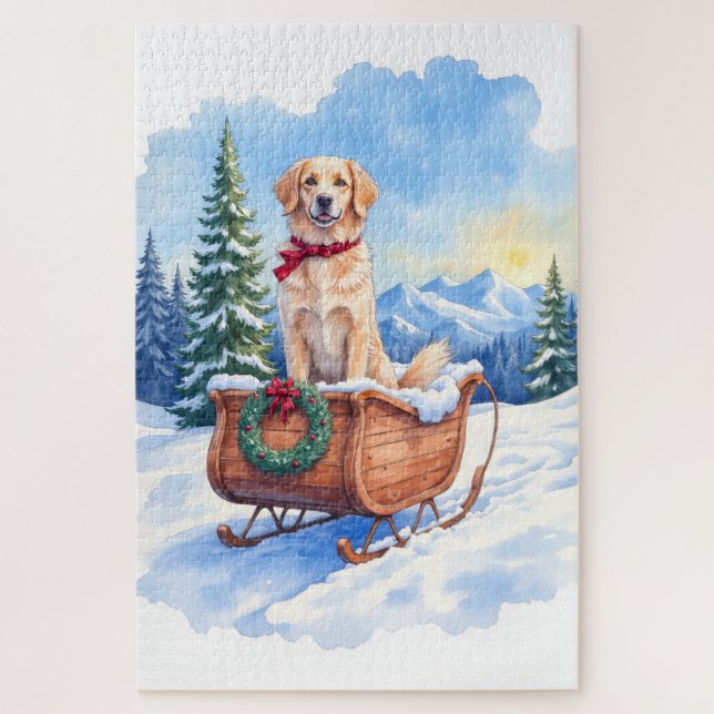 Irish Setter Enjoying Christmas Sleigh Ride Winter Jigsaw Puzzle (Vertical)