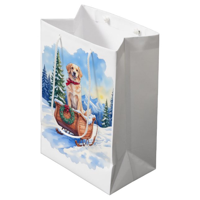 Irish Setter Enjoying Christmas Sleigh Ride Winter Medium Gift Bag (Front Angled)