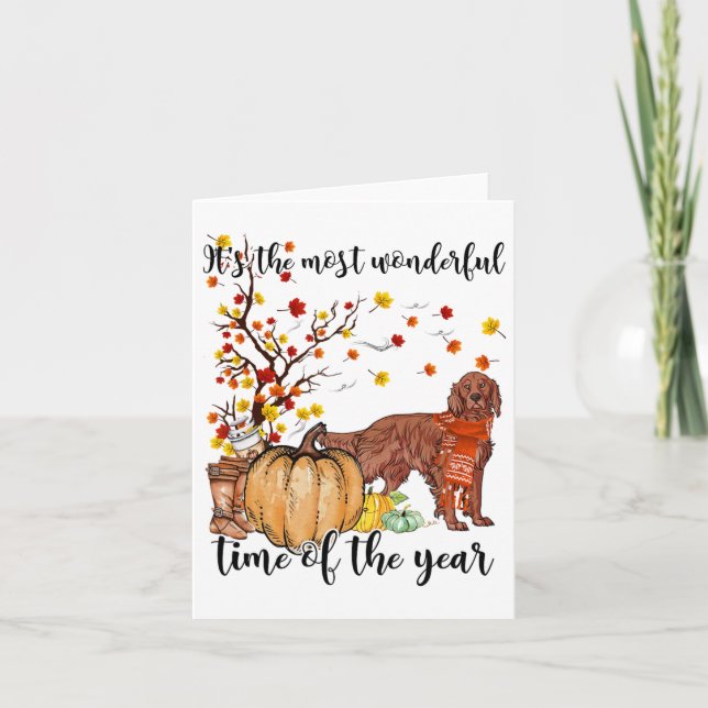 Irish Setter Fall Pumpkins Autumn Leaf Tree  Card (Front)